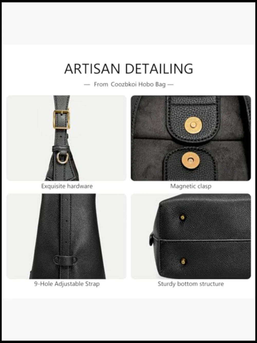 Slouchy Vegan Leather Hobo Shoulder Tote Bag With Adjustable Strap Crossbody
